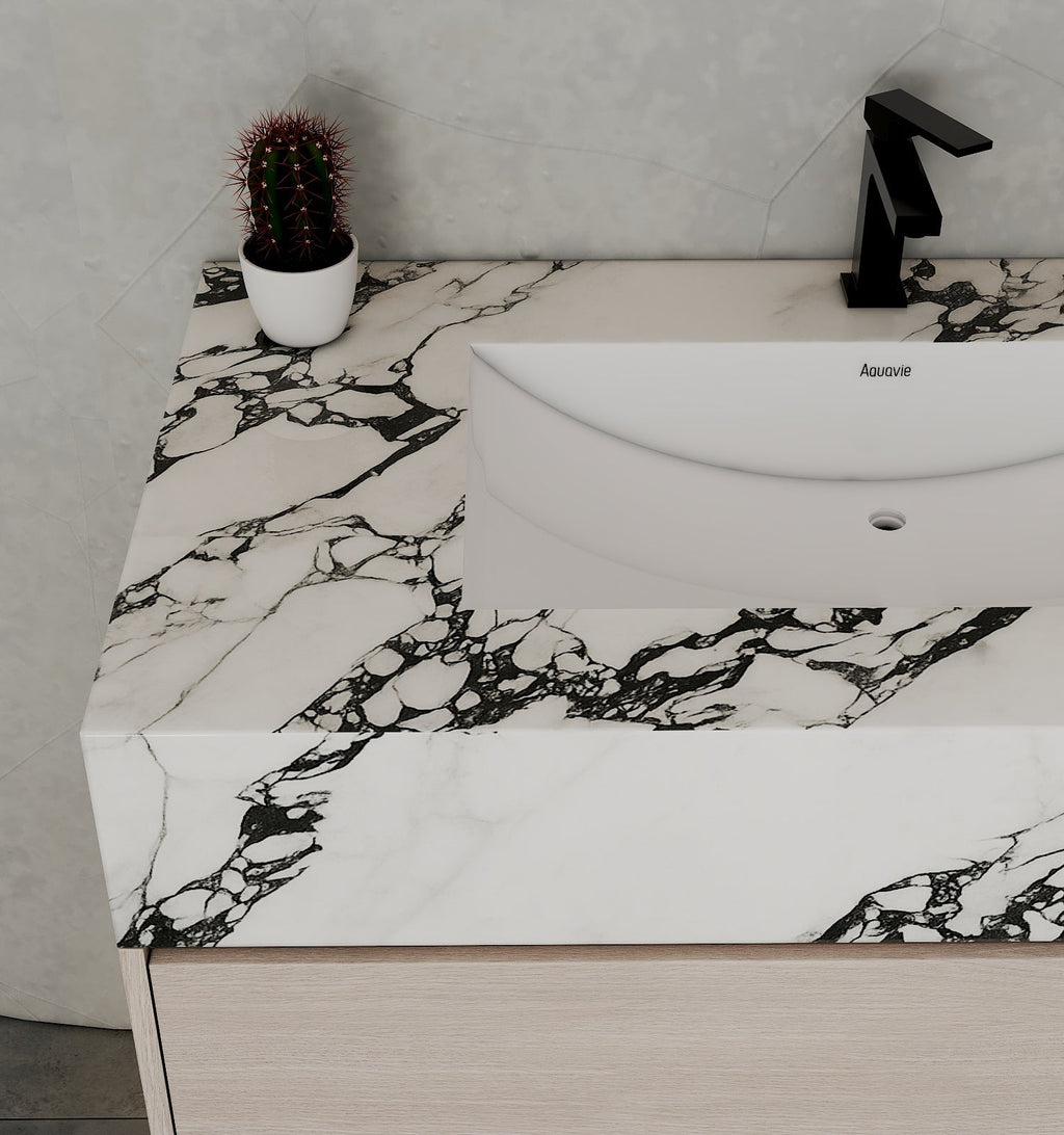 32" & 40" Sintered Stone Top with Hotel - Style Floating Bathroom Vanity - Vanitycalacatta black NeoNova Decor