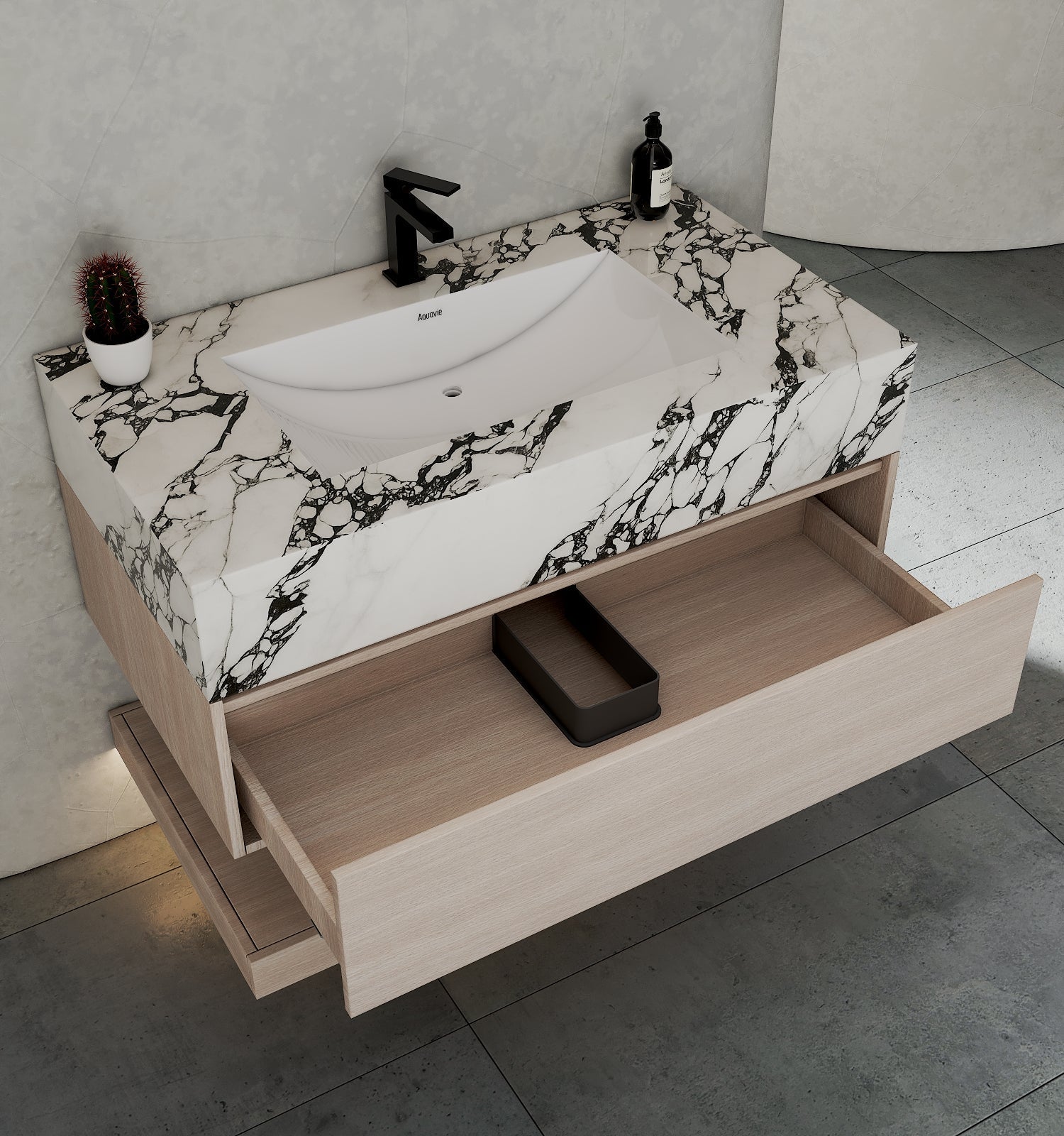 32" & 40" Sintered Stone Top with Hotel - Style Floating Bathroom Vanity - Vanitycalacatta black NeoNova Decor