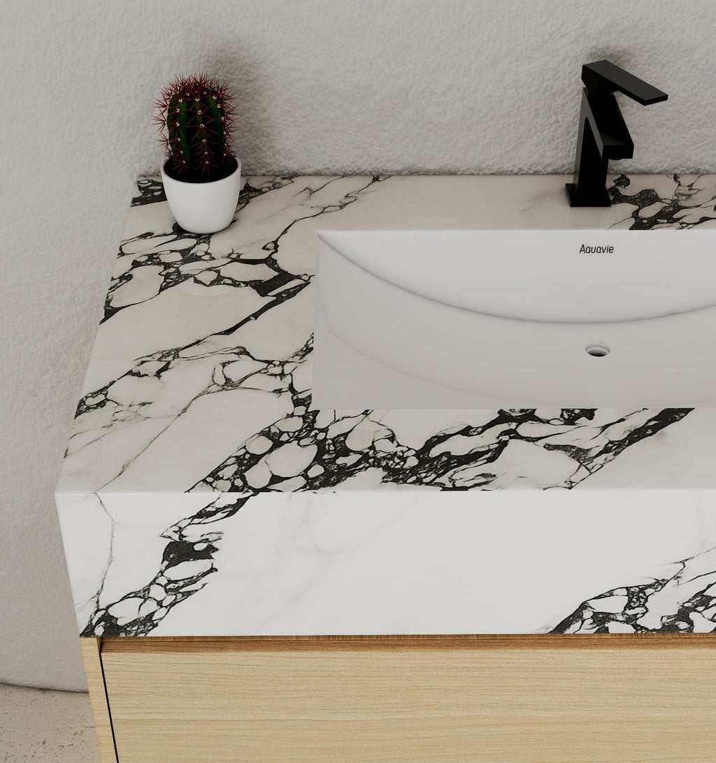 32" & 40" Sintered Stone Top with Hotel - Style Floating Bathroom Vanity - Vanitycalacatta black NeoNova Decor