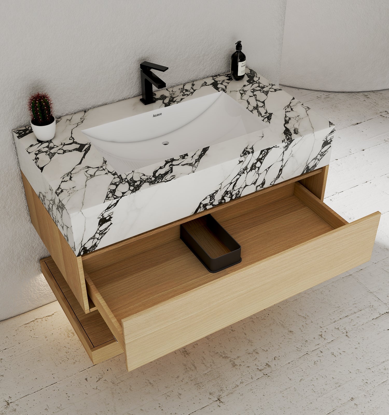 32" & 40" Sintered Stone Top with Hotel - Style Floating Bathroom Vanity - Vanitycalacatta black NeoNova Decor