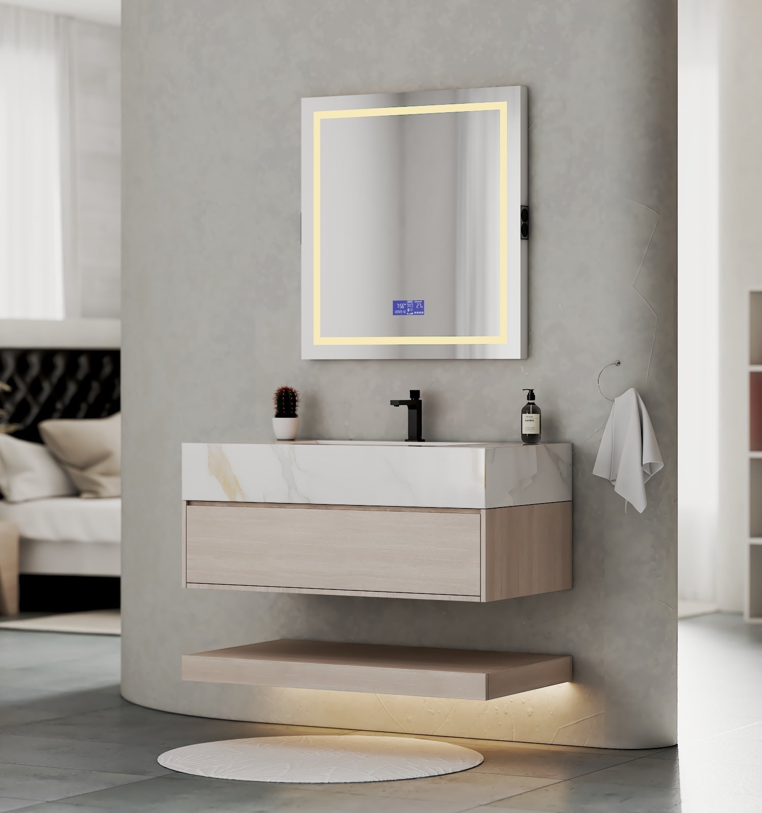 32" & 40" Sintered Stone Top with Hotel - Style Floating Bathroom Vanity - VanityCalacatta Gold NeoNova Decor