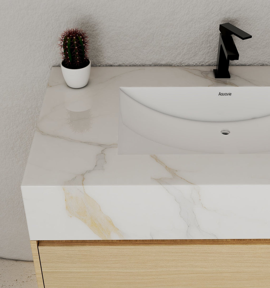 32" & 40" Sintered Stone Top with Hotel - Style Floating Bathroom Vanity - VanityCalacatta Gold NeoNova Decor
