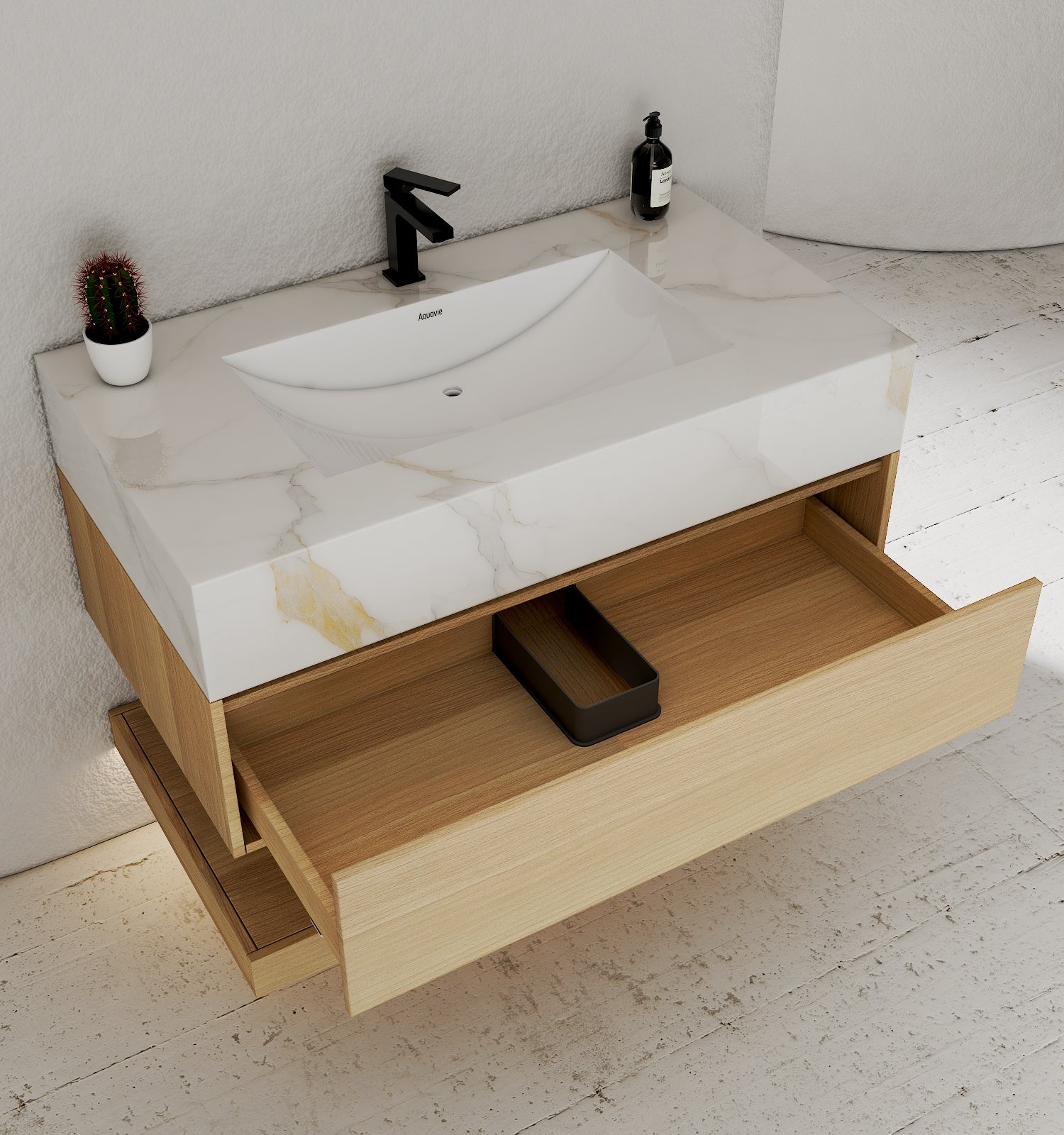 32" & 40" Sintered Stone Top with Hotel - Style Floating Bathroom Vanity - VanityCalacatta Gold NeoNova Decor