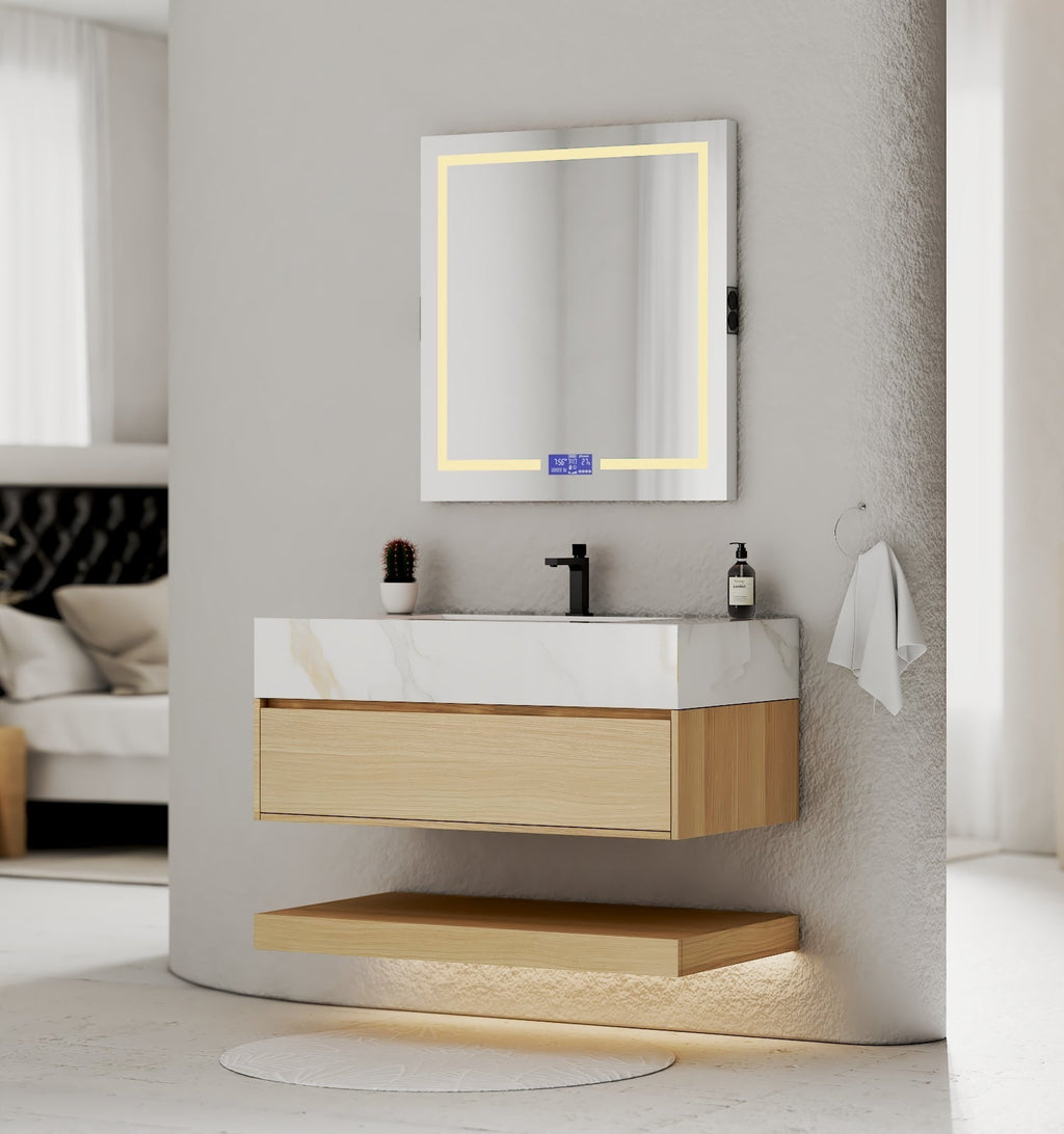 32" & 40" Sintered Stone Top with Hotel - Style Floating Bathroom Vanity - VanityCalacatta Gold NeoNova Decor