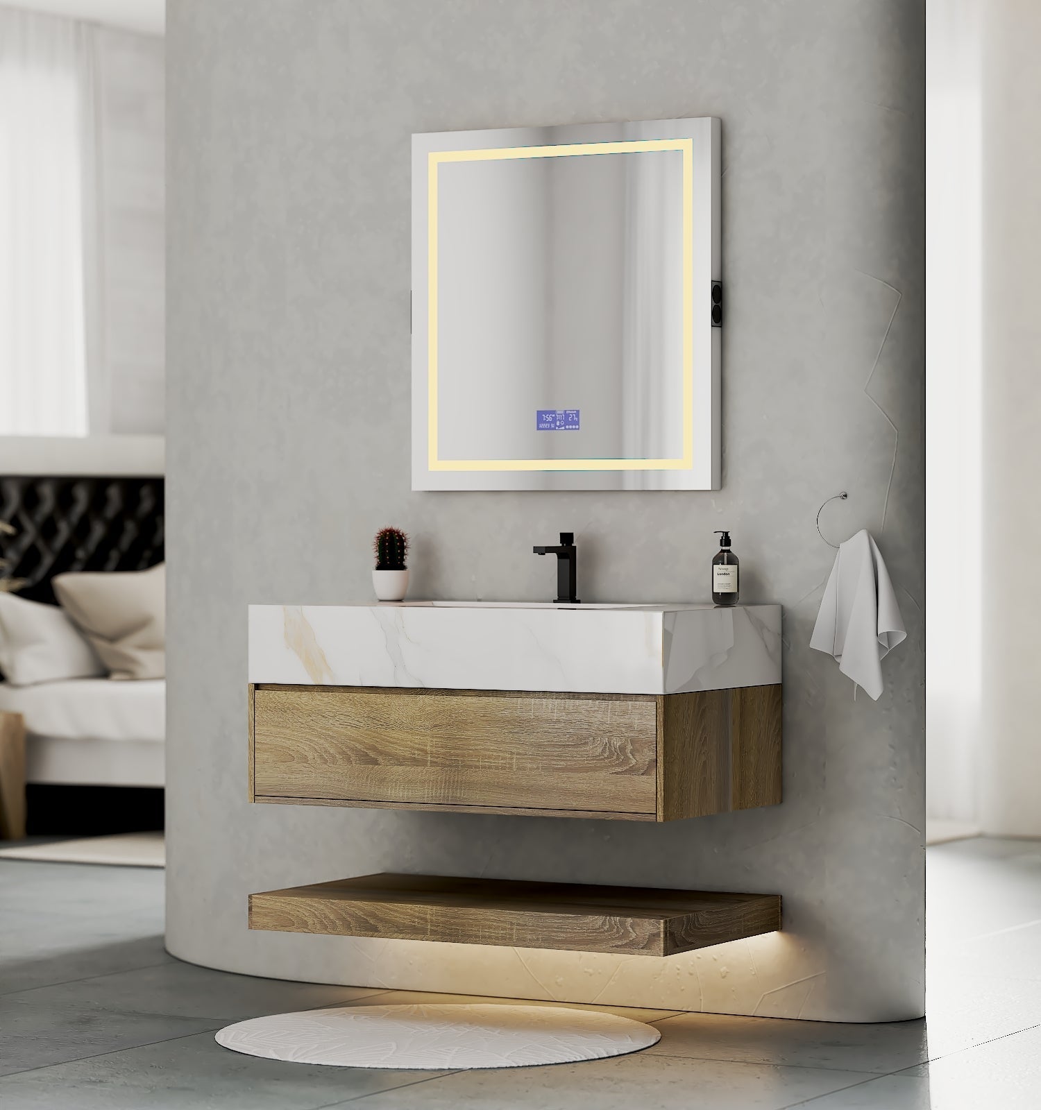 32" & 40" Sintered Stone Top with Hotel - Style Floating Bathroom Vanity - VanityCalacatta Gold NeoNova Decor