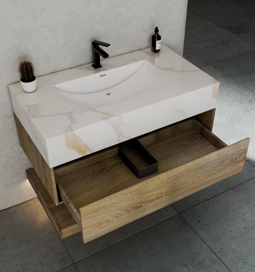32" & 40" Sintered Stone Top with Hotel - Style Floating Bathroom Vanity - VanityCalacatta Gold NeoNova Decor