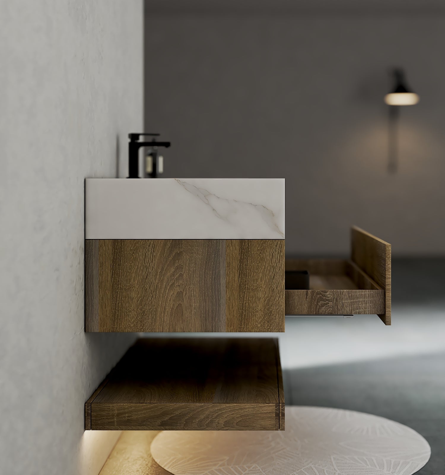 32" & 40" Sintered Stone Top with Hotel - Style Floating Bathroom Vanity - VanityCalacatta Gold NeoNova Decor