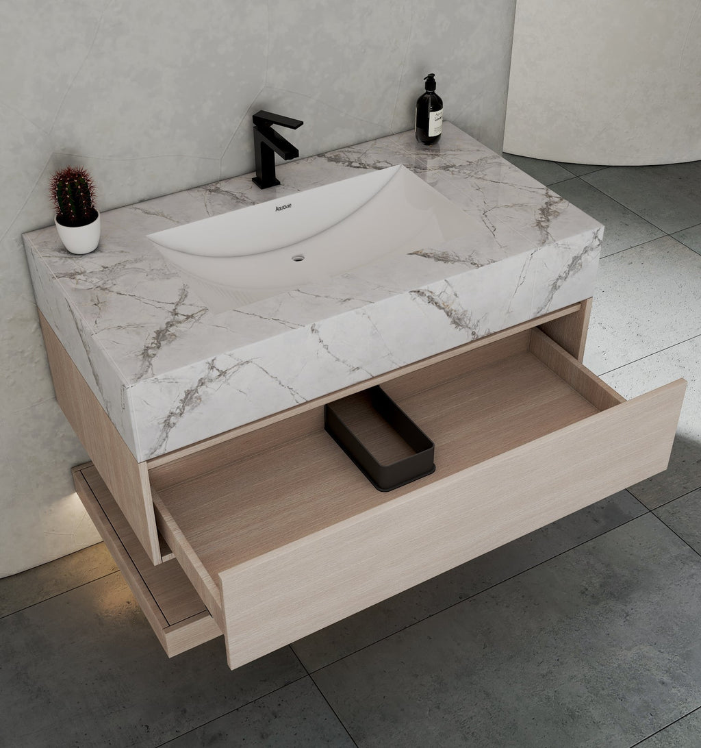 32" & 40" Sintered Stone Top with Hotel - Style Floating Bathroom Vanity - VanityIce Grey NeoNova Decor