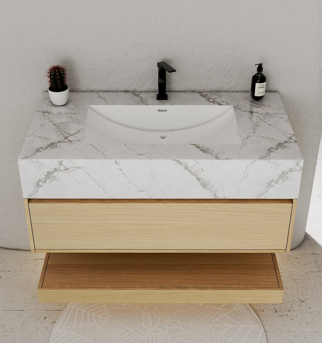 32" & 40" Sintered Stone Top with Hotel - Style Floating Bathroom Vanity - VanityIce Grey NeoNova Decor