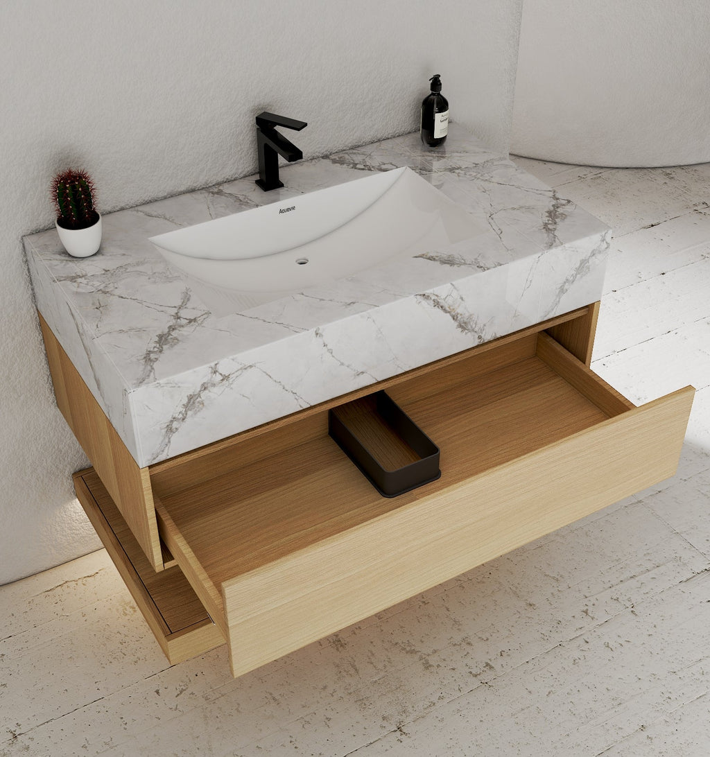 32" & 40" Sintered Stone Top with Hotel - Style Floating Bathroom Vanity - VanityIce Grey NeoNova Decor