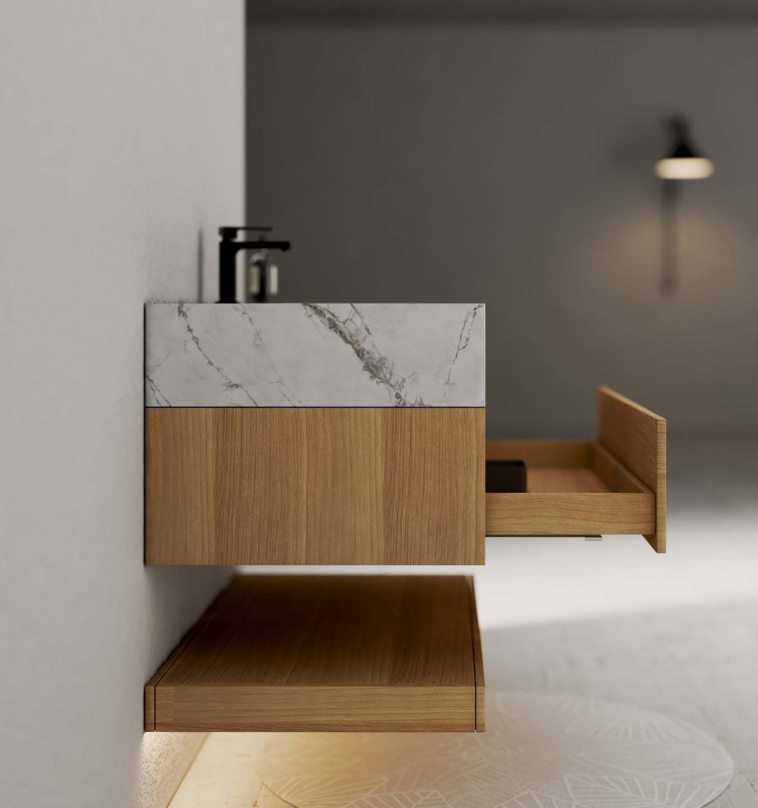 32" & 40" Sintered Stone Top with Hotel - Style Floating Bathroom Vanity - VanityIce Grey NeoNova Decor