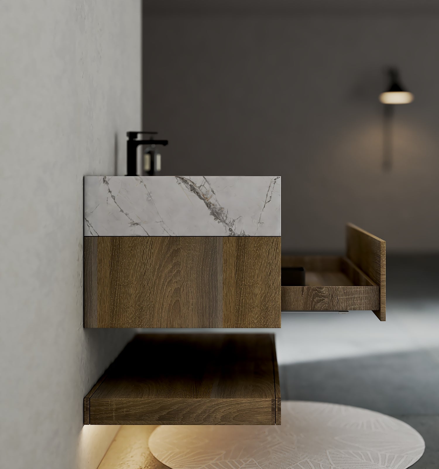 32" & 40" Sintered Stone Top with Hotel - Style Floating Bathroom Vanity - VanityIce Grey NeoNova Decor