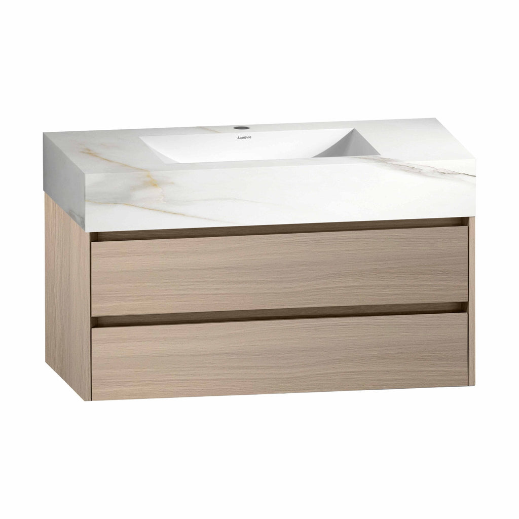 32'' & 40" Stone Top with Elegant Floating Double Drawer Bathroom Vanity A2.1 - VanityAGHTQ NeoNova Decor