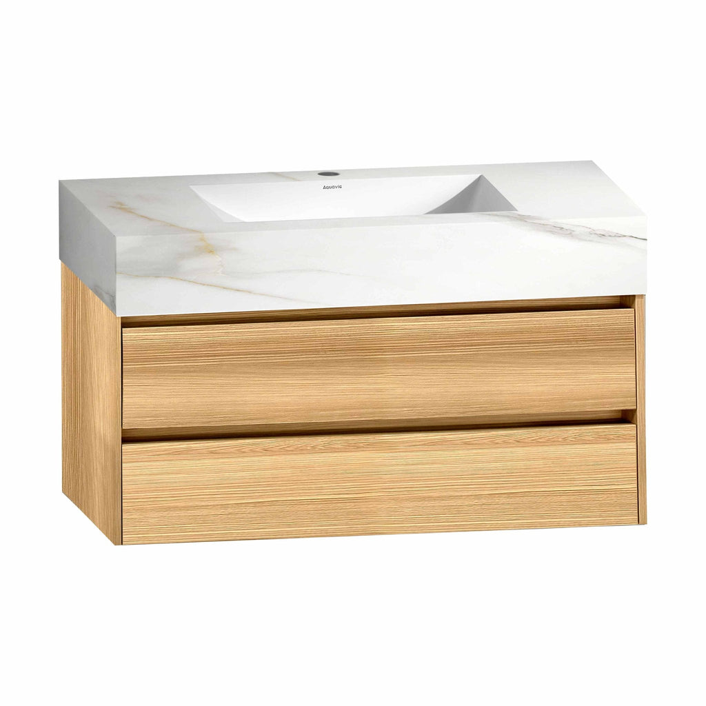 32'' & 40" Stone Top with Elegant Floating Double Drawer Bathroom Vanity A2.1 - VanityHHT NeoNova Decor