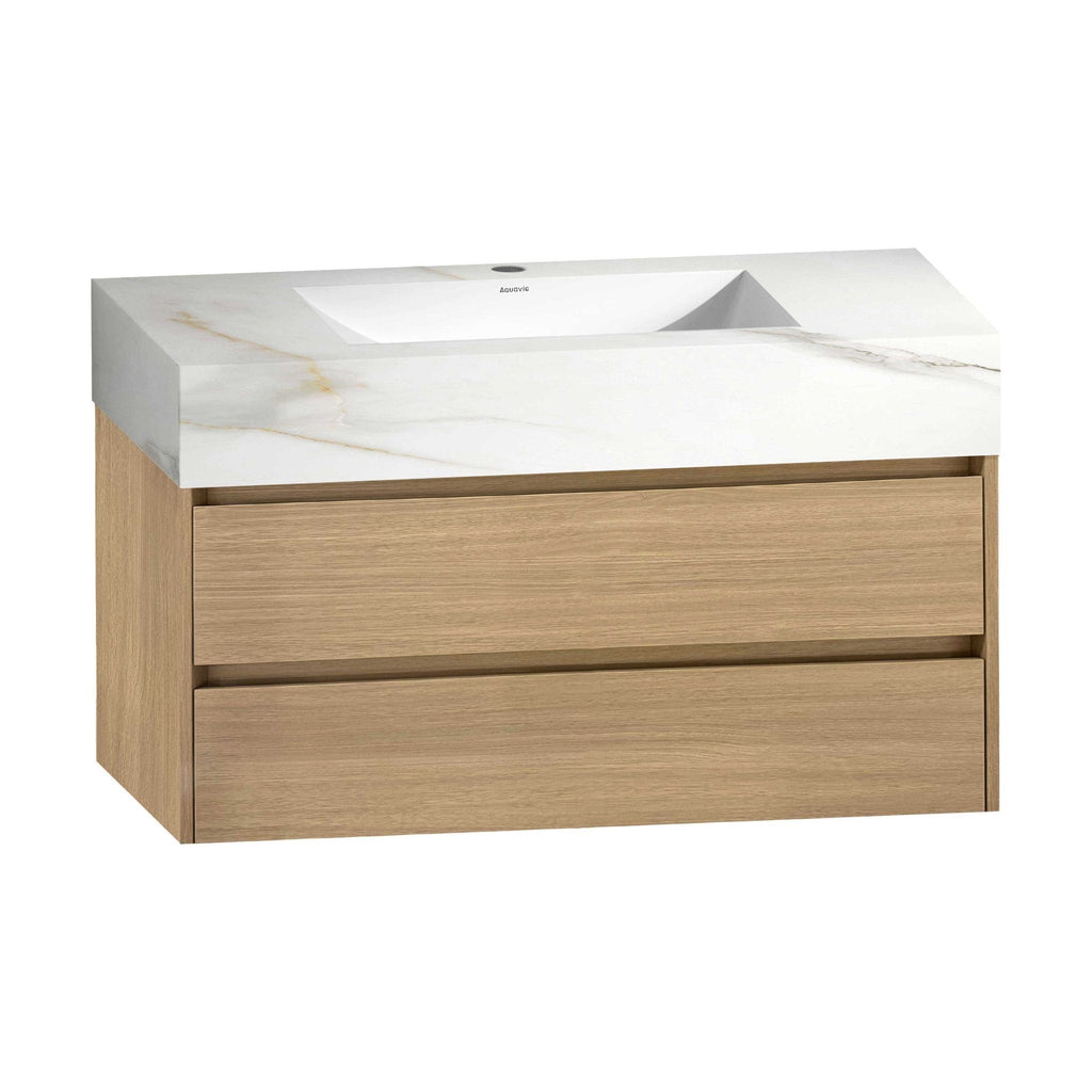 32'' & 40" Stone Top with Elegant Floating Double Drawer Bathroom Vanity A2.1 - VanityXTX NeoNova Decor