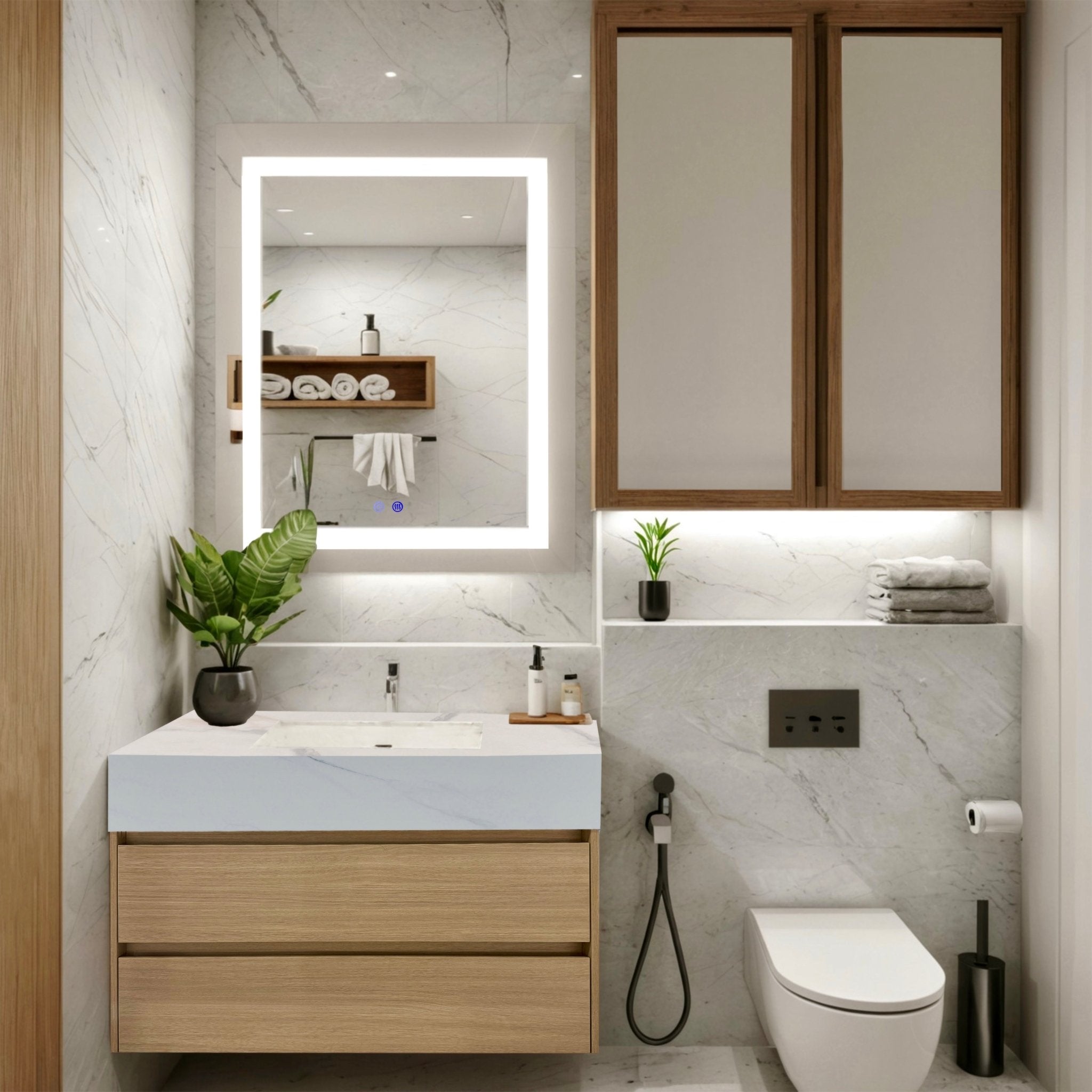 32'' & 40" Stone Top with Elegant Floating Double Drawer Bathroom Vanity A2.1 - VanityZMR NeoNova Decor