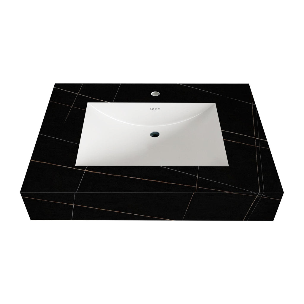 32" - 71" Seamless Sintered Stone Vanity Top with Integrated Basin – Black Marquina Gold Veins - VanityBlack Marquina Gold Veins NeoNova Decor