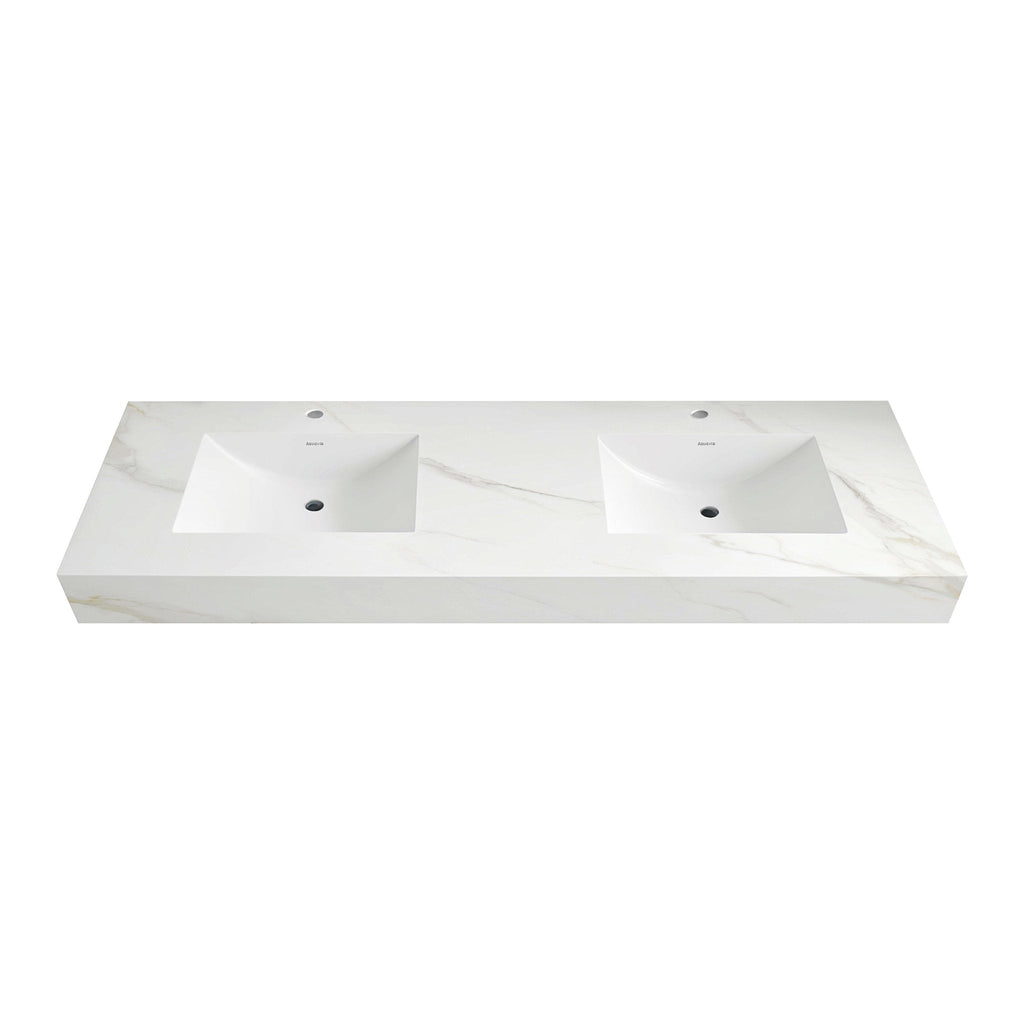 32" - 71" Seamless Sintered Stone Vanity Top with Integrated Basin – Calacatta Gold - VanityCalacatta Gold NeoNova Decor
