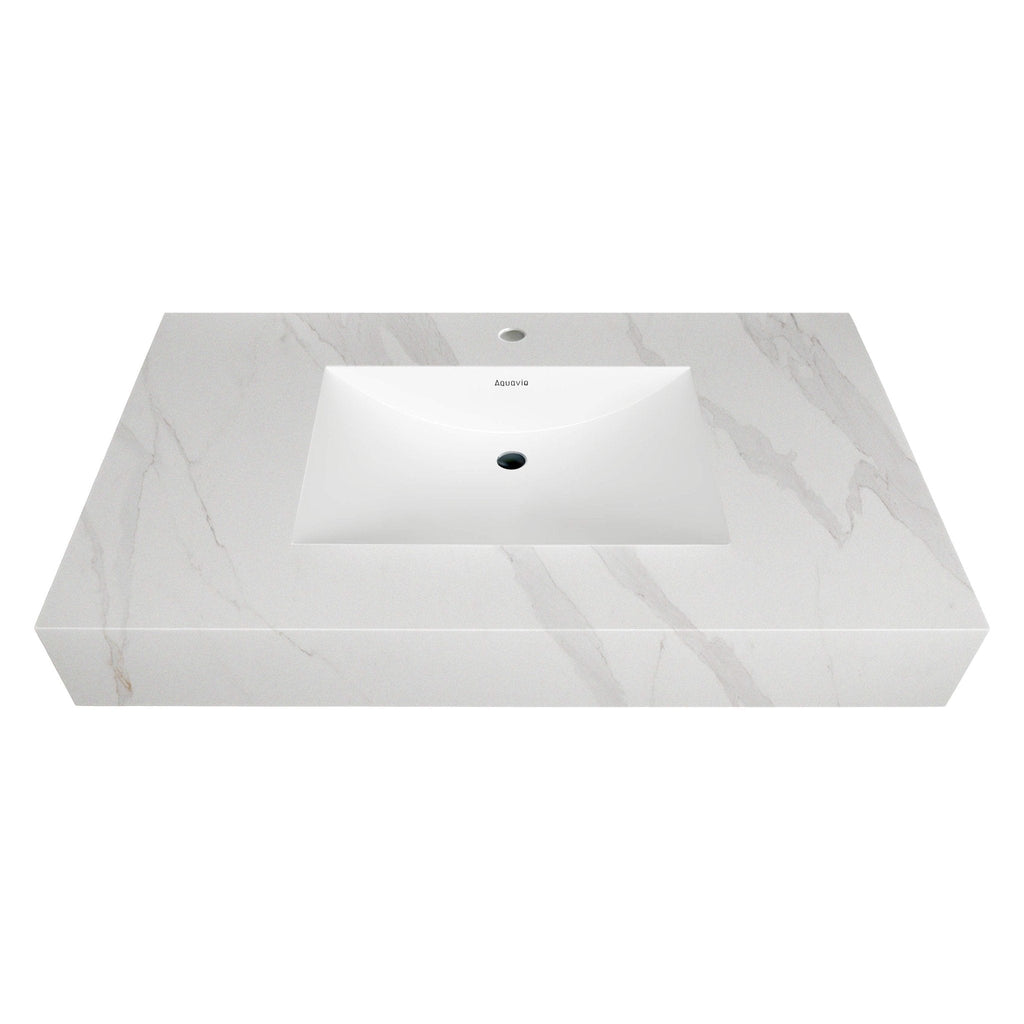 32" - 71" Seamless Sintered Stone Vanity Top with Integrated Basin – White Carrara - VanityWhite Carrara NeoNova Decor