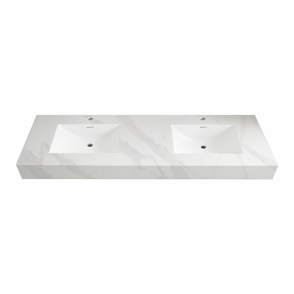 32" - 71" Seamless Sintered Stone Vanity Top with Integrated Basin – White Carrara - VanityWhite Carrara NeoNova Decor