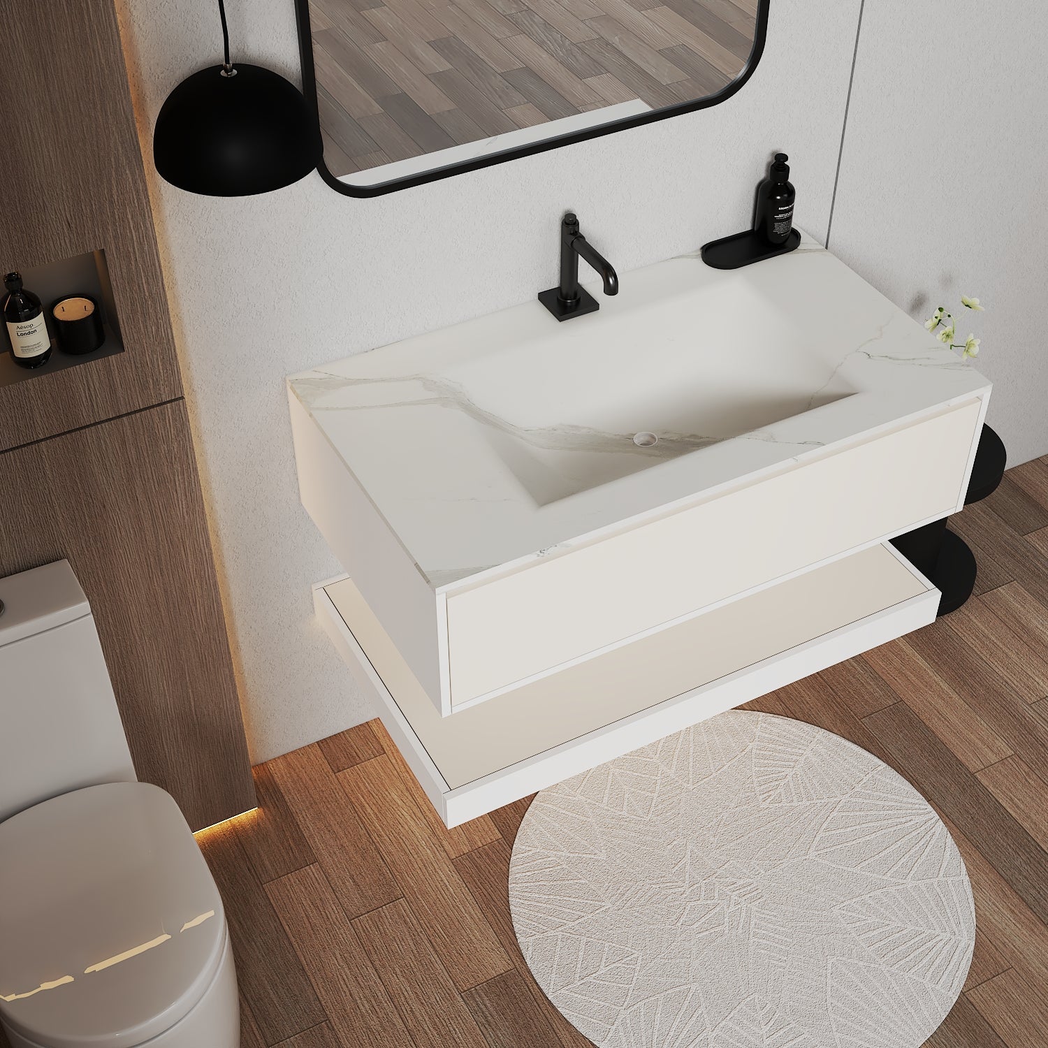 32''/36''/40'' Thermoformed Stone Top with Hotel - Style Floating Bathroom Vanity - VanityWhite（BS） NeoNova Decor