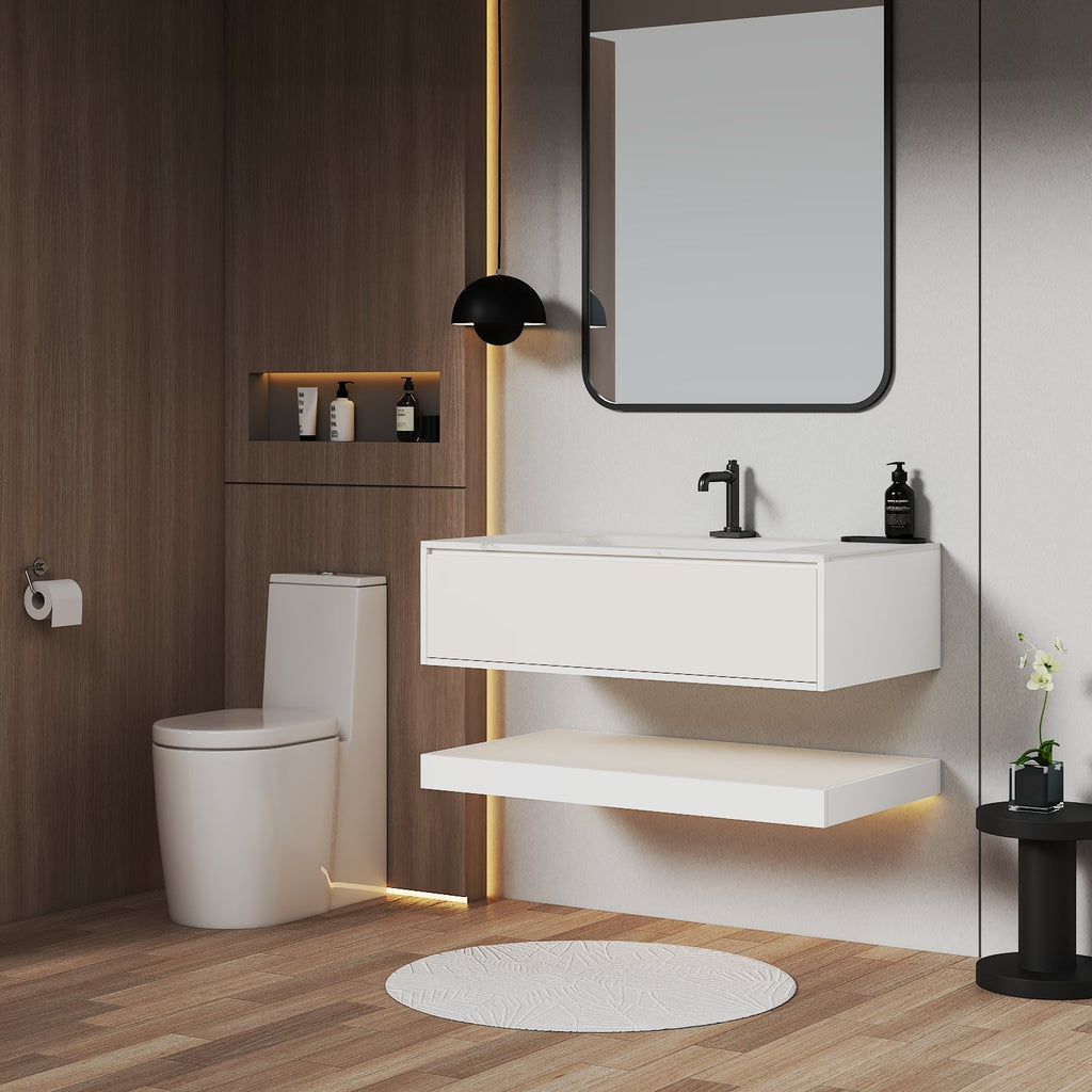 32''/36''/40'' Thermoformed Stone Top with Hotel - Style Floating Bathroom Vanity - VanityWhite（BS） NeoNova Decor