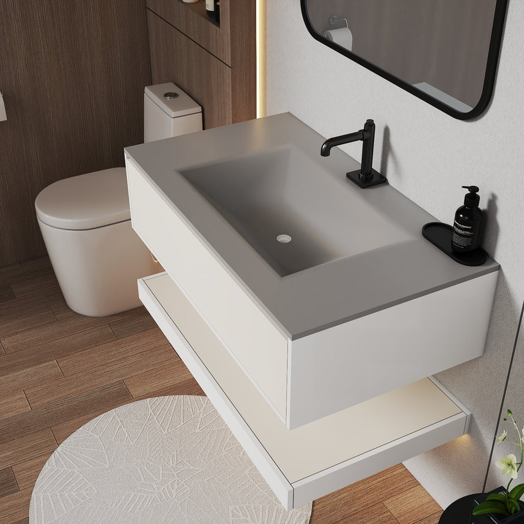32''/36''/40'' Thermoformed Stone Top with Hotel - Style Floating Bathroom Vanity - VanityWhite（BS） NeoNova Decor