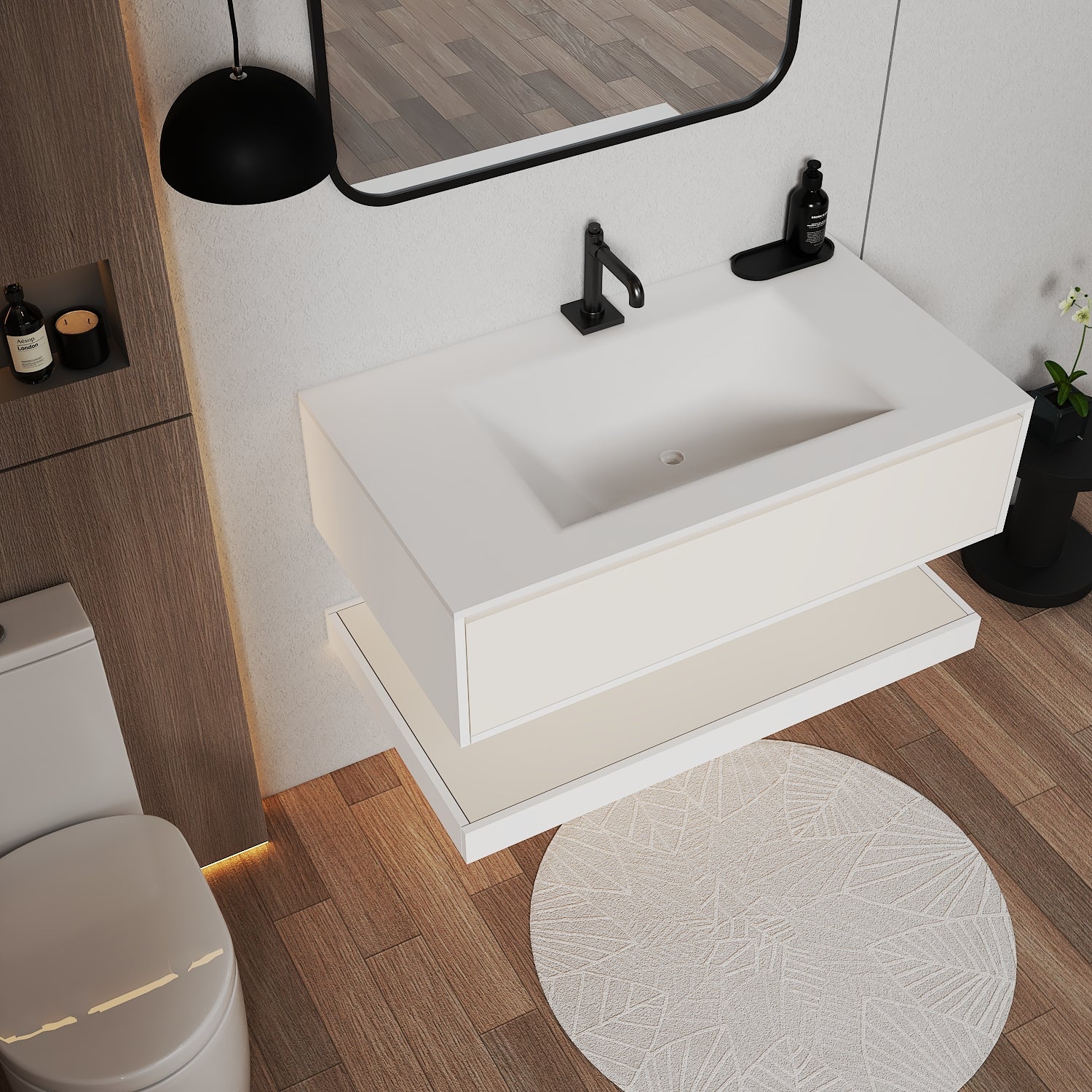 32''/36''/40'' Thermoformed Stone Top with Hotel - Style Floating Bathroom Vanity - VanityWhite（BS） NeoNova Decor