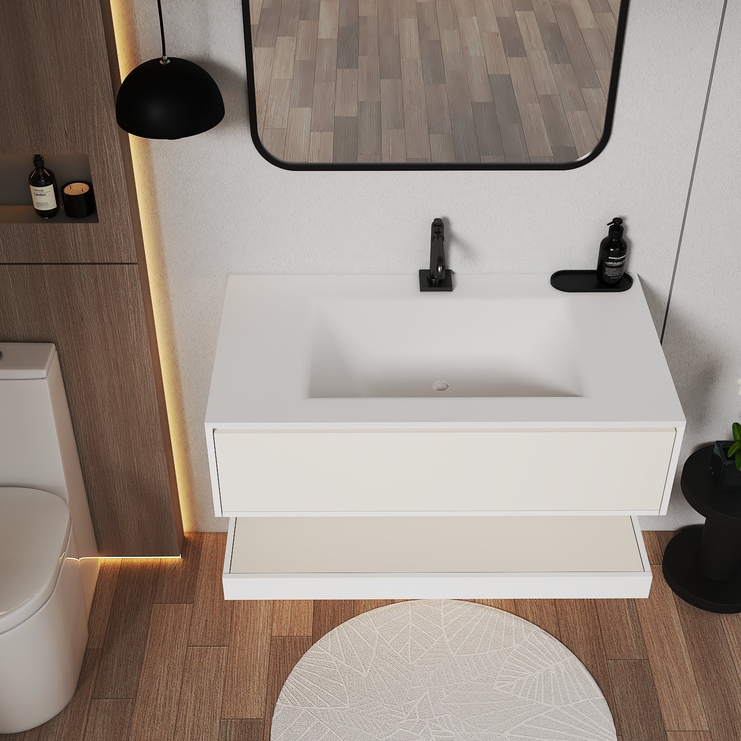 32''/36''/40'' Thermoformed Stone Top with Hotel - Style Floating Bathroom Vanity - VanityWhite（BS） NeoNova Decor