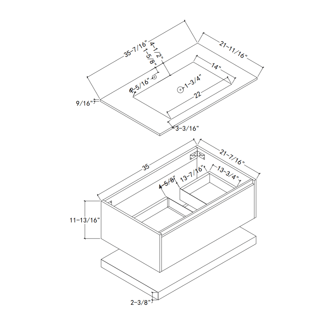32''/36''/40'' Thermoformed Stone Top with Hotel - Style Floating Bathroom Vanity - VanityZMR NeoNova Decor