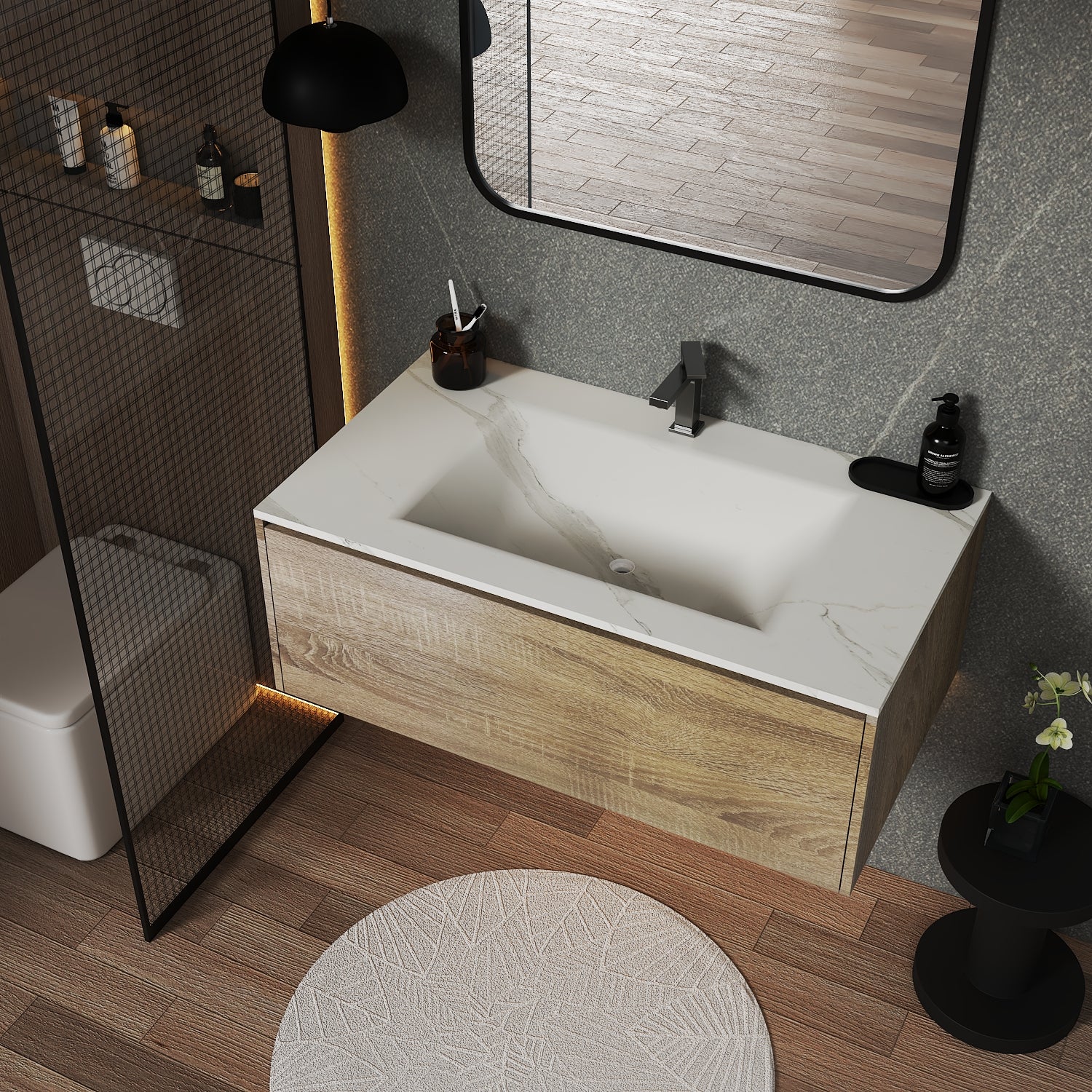 32''/36''/40'' Thermoformed Stone Top with Single Floating Bathroom Vanity - VanityXTX NeoNova Decor