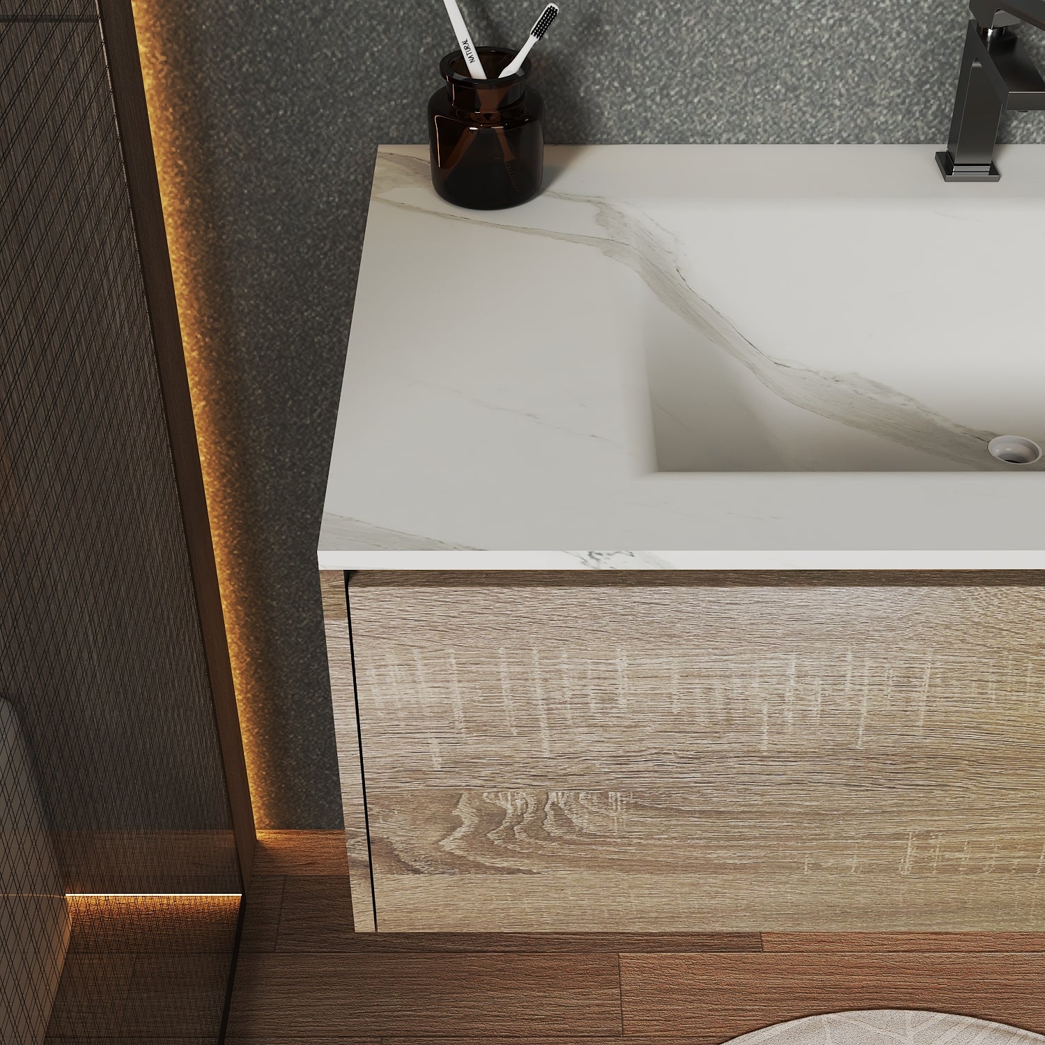 32''/36''/40'' Thermoformed Stone Top with Single Floating Bathroom Vanity - VanityXTX NeoNova Decor