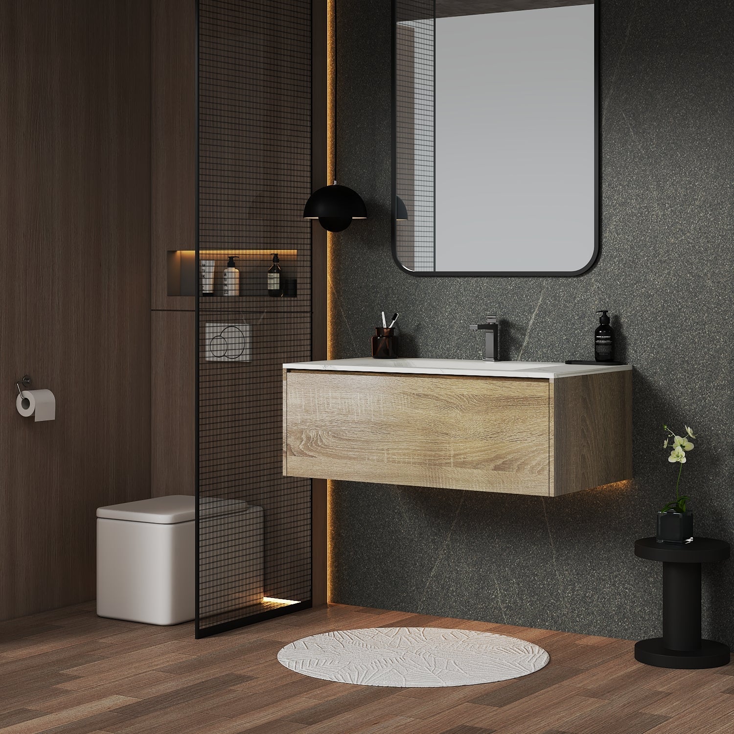 32''/36''/40'' Thermoformed Stone Top with Single Floating Bathroom Vanity - VanityXTX NeoNova Decor