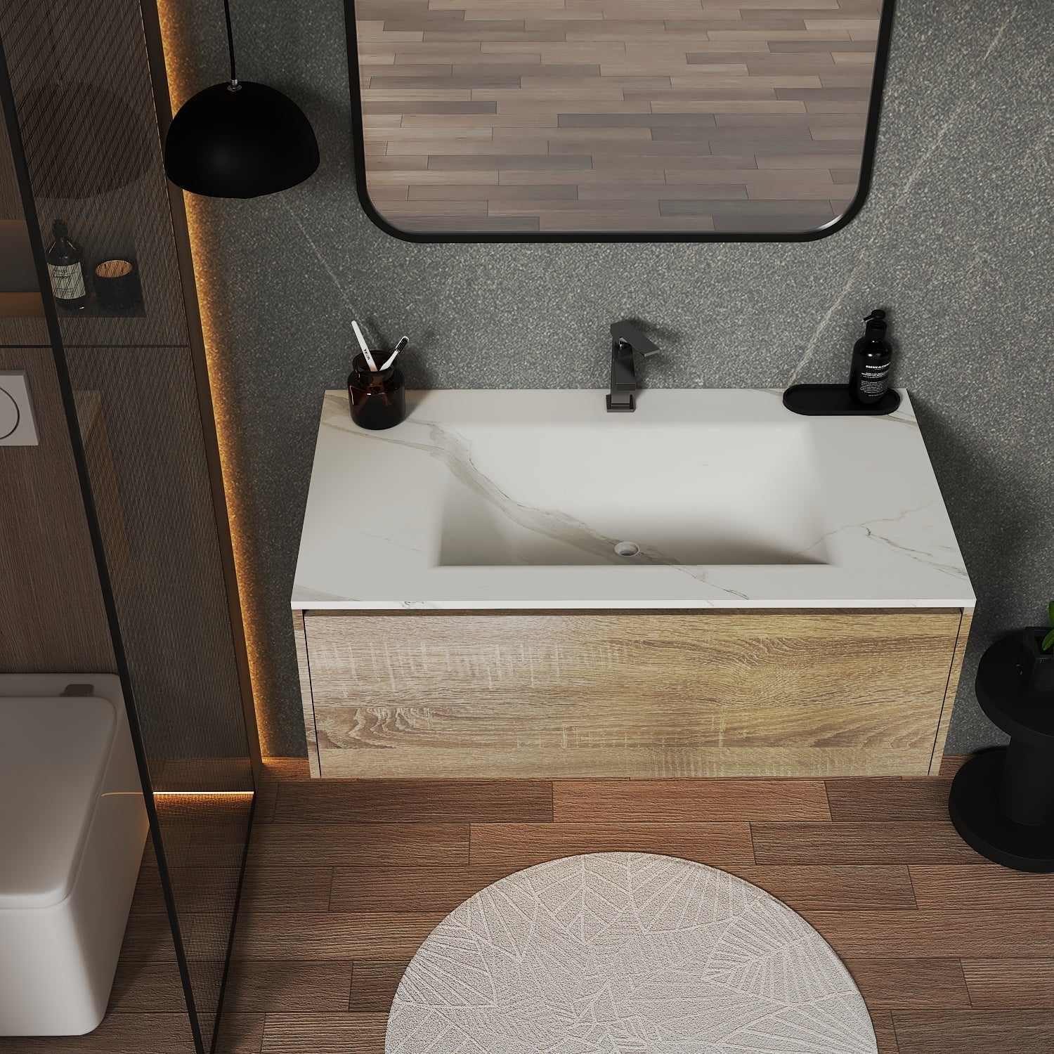 32''/36''/40'' Thermoformed Stone Top with Single Floating Bathroom Vanity - VanityXTX NeoNova Decor