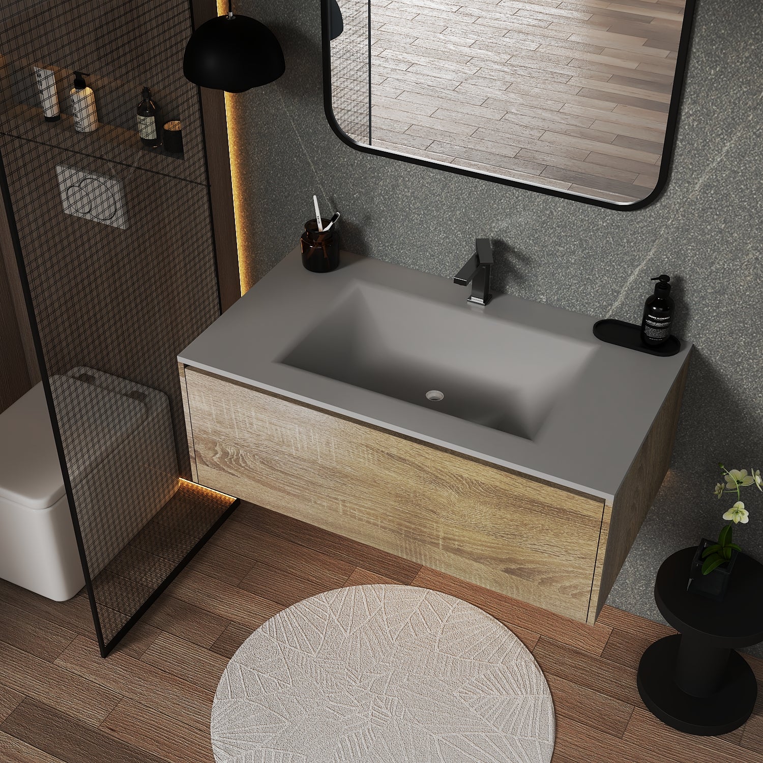 32''/36''/40'' Thermoformed Stone Top with Single Floating Bathroom Vanity - VanityXTX NeoNova Decor