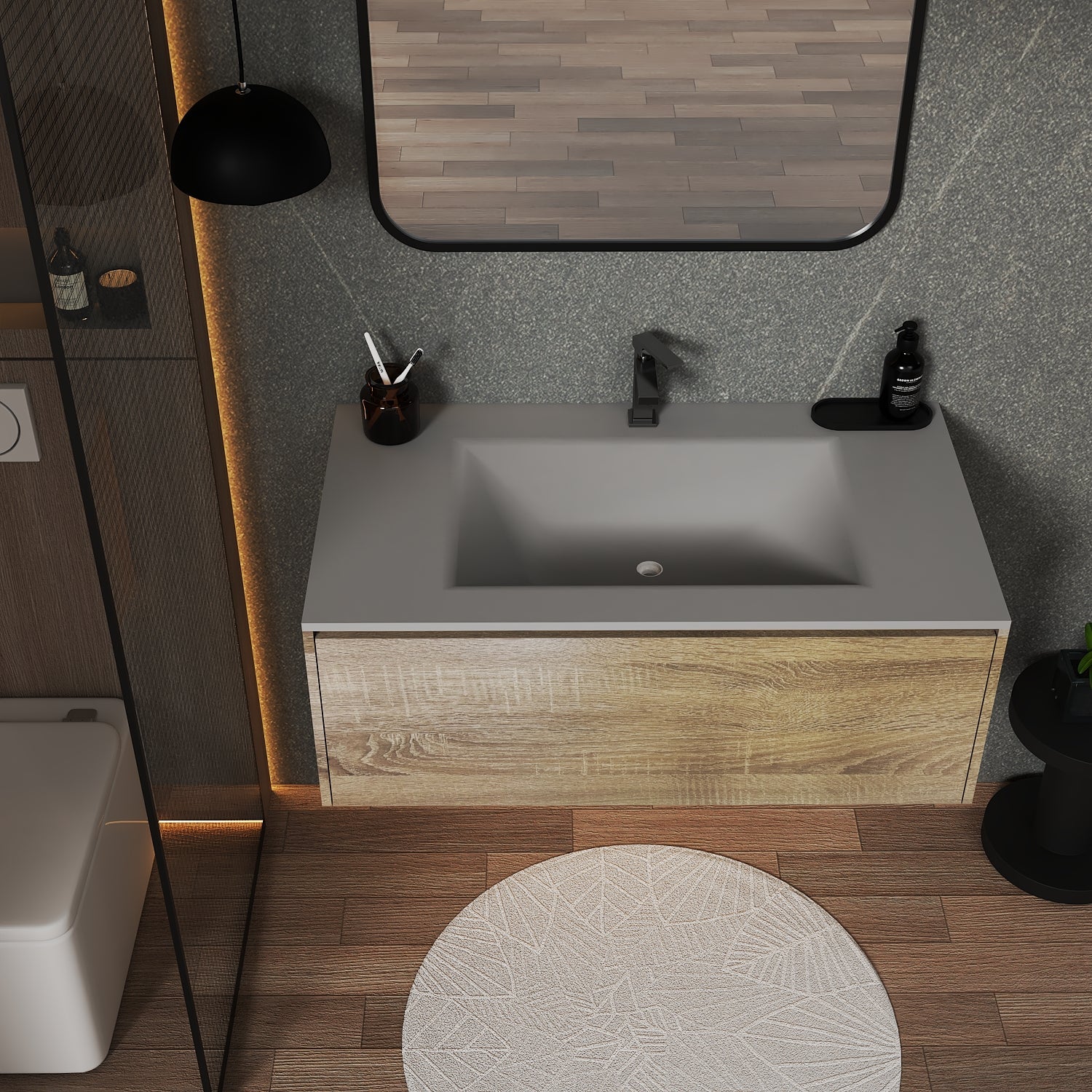 32''/36''/40'' Thermoformed Stone Top with Single Floating Bathroom Vanity - VanityXTX NeoNova Decor