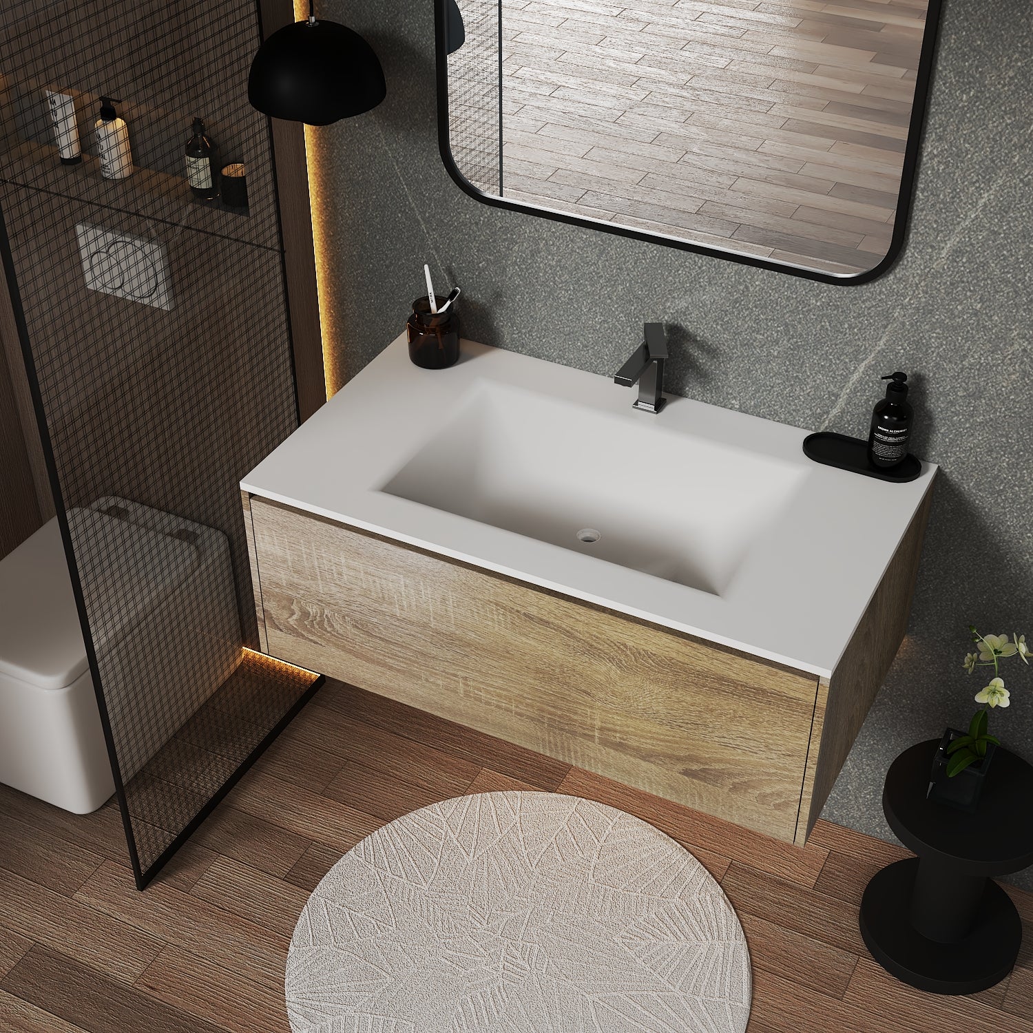 32''/36''/40'' Thermoformed Stone Top with Single Floating Bathroom Vanity - VanityXTX NeoNova Decor