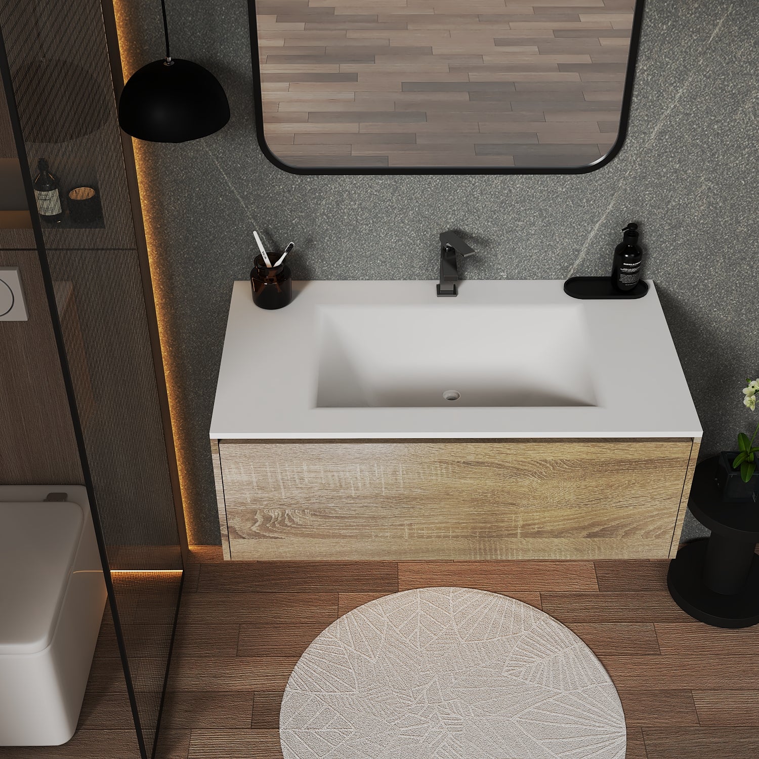 32''/36''/40'' Thermoformed Stone Top with Single Floating Bathroom Vanity - VanityXTX NeoNova Decor