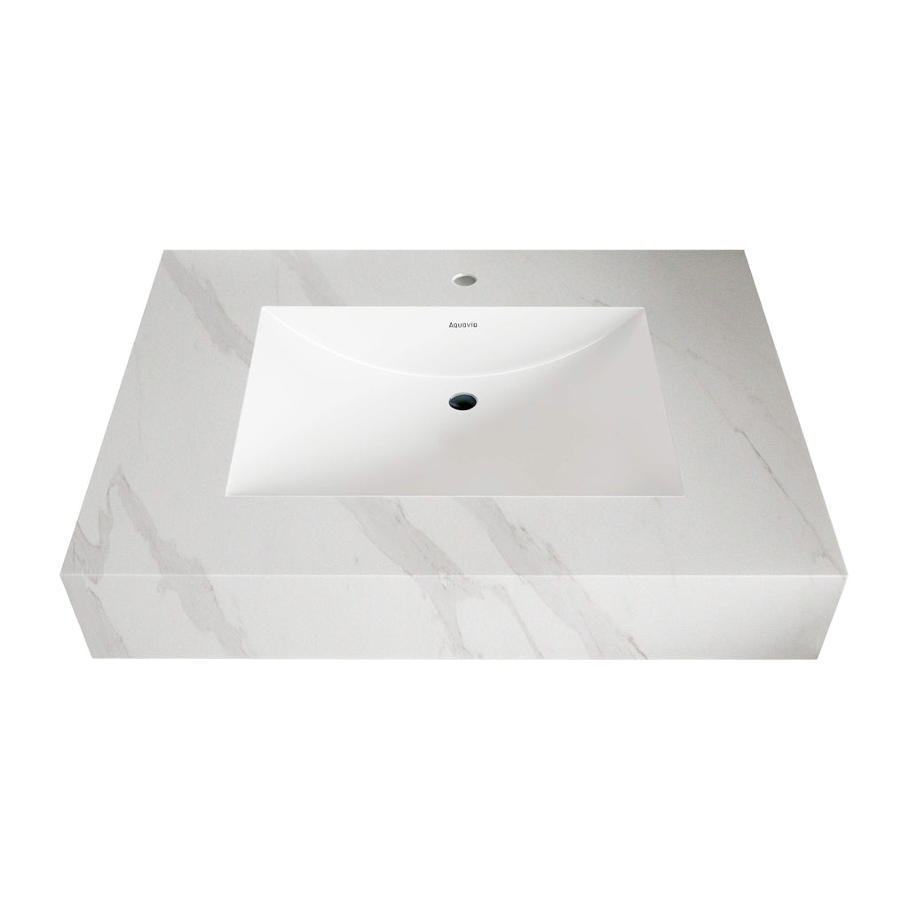 32"-71" Seamless Sintered Stone Vanity Top with Integrated Basin – White Carrara