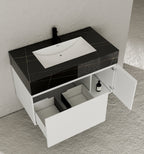 40''/48'' Seamless Stone Top with White Fluted Engineered Wood Floating Bathroom Vanity - Vanity48"x21.5" NeoNova Decor