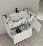 40''/48'' Seamless Stone Top with White Fluted Engineered Wood Floating Bathroom Vanity - Vanity48"x21.5" NeoNova Decor
