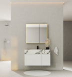 40''/48'' Seamless Stone Top with White Fluted Engineered Wood Floating Bathroom Vanity - Vanity48"x21.5" NeoNova Decor