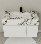 40''/48'' Seamless Stone Top with White Fluted Engineered Wood Floating Bathroom Vanity - Vanity48"x21.5" NeoNova Decor
