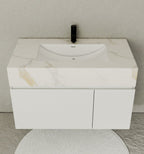 40''/48'' Seamless Stone Top with White Fluted Engineered Wood Floating Bathroom Vanity - Vanity48"x21.5" NeoNova Decor