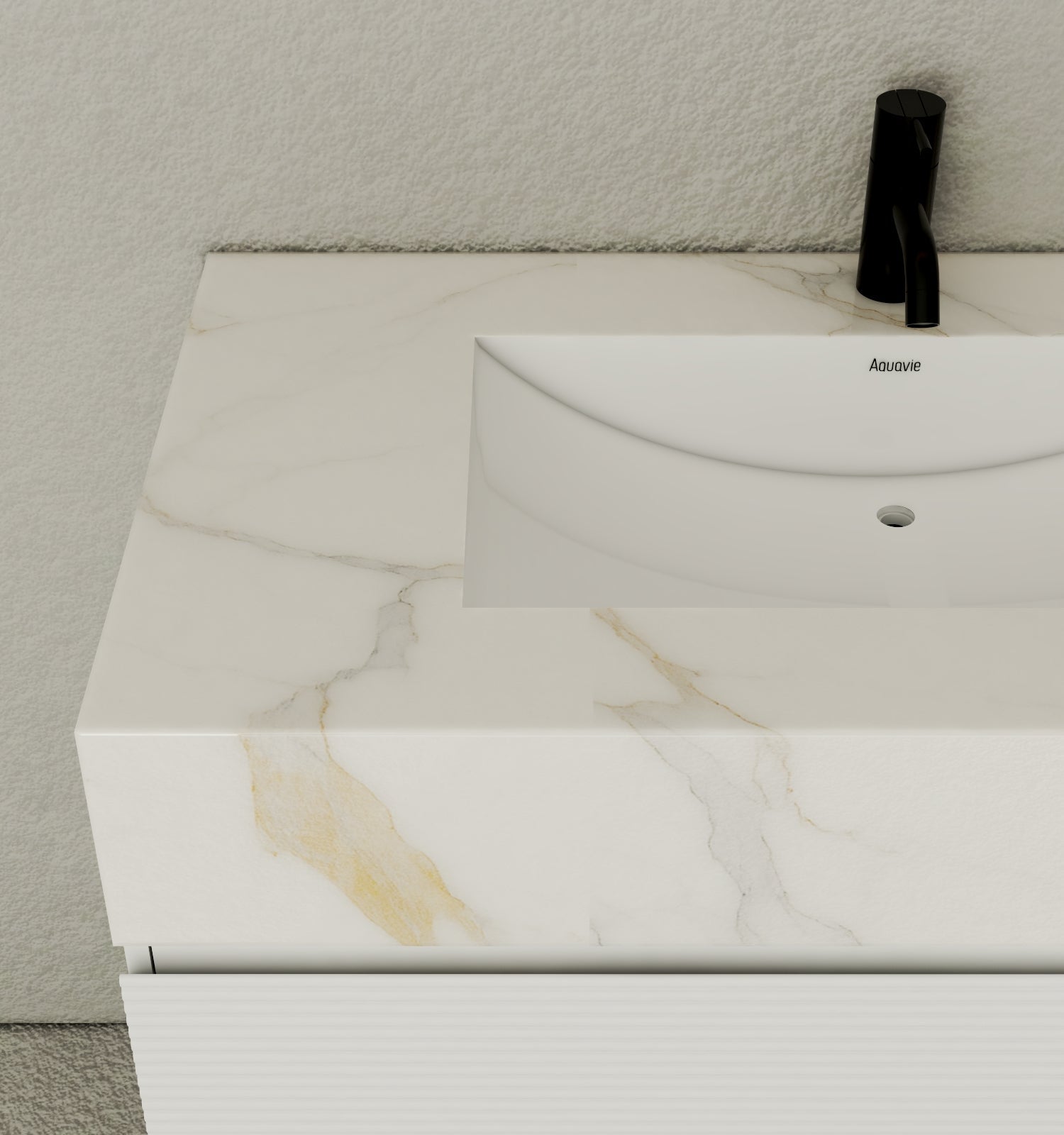 40''/48'' Seamless Stone Top with White Fluted Engineered Wood Floating Bathroom Vanity - Vanity48"x21.5" NeoNova Decor