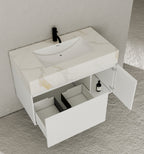 40''/48'' Seamless Stone Top with White Fluted Engineered Wood Floating Bathroom Vanity - Vanity48"x21.5" NeoNova Decor