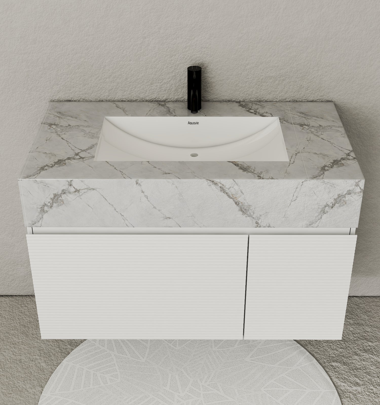 40''/48'' Seamless Stone Top with White Fluted Engineered Wood Floating Bathroom Vanity - Vanity48"x21.5" NeoNova Decor