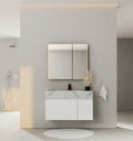 40''/48'' Seamless Stone Top with White Fluted Engineered Wood Floating Bathroom Vanity - Vanity48"x21.5" NeoNova Decor