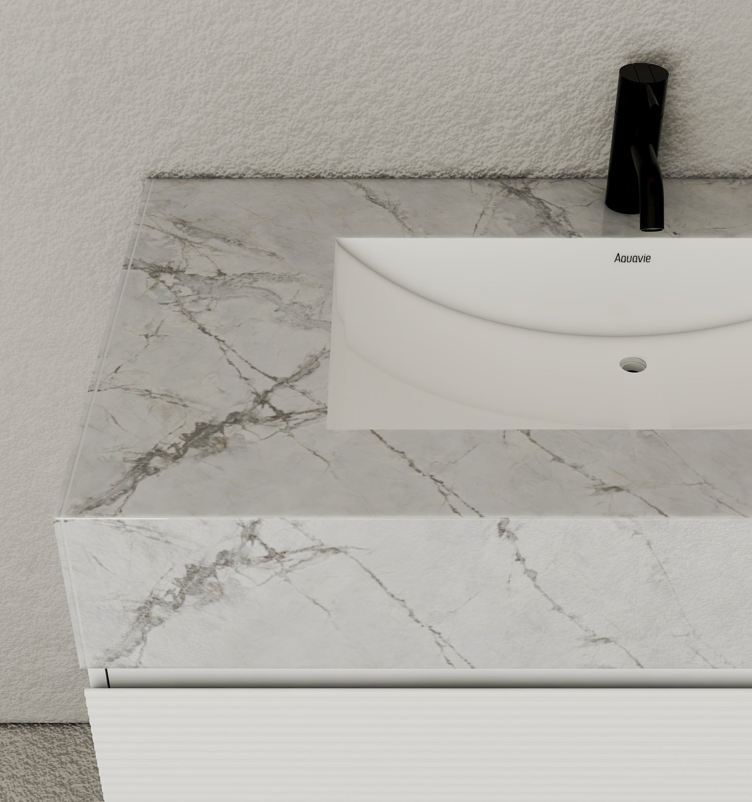 40''/48'' Seamless Stone Top with White Fluted Engineered Wood Floating Bathroom Vanity - Vanity48"x21.5" NeoNova Decor