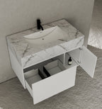 40''/48'' Seamless Stone Top with White Fluted Engineered Wood Floating Bathroom Vanity - Vanity48"x21.5" NeoNova Decor